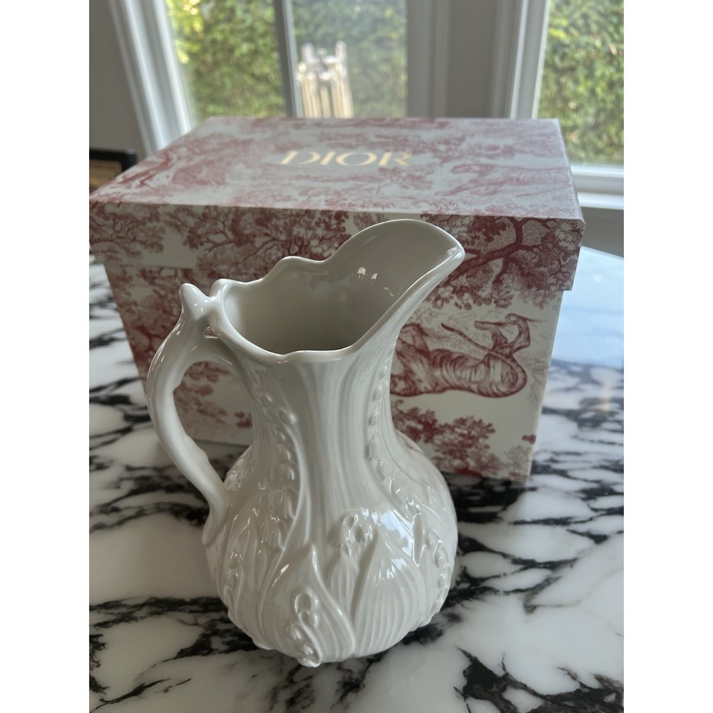 Dior Carafe White Ceramic Raised Lily Dior Motif New w/ Box